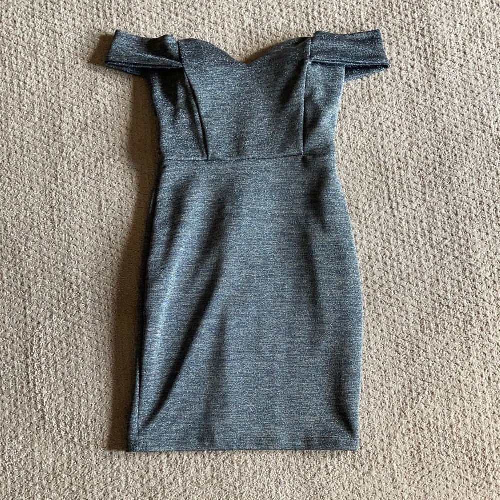 Windsor off the shoulder silver dress